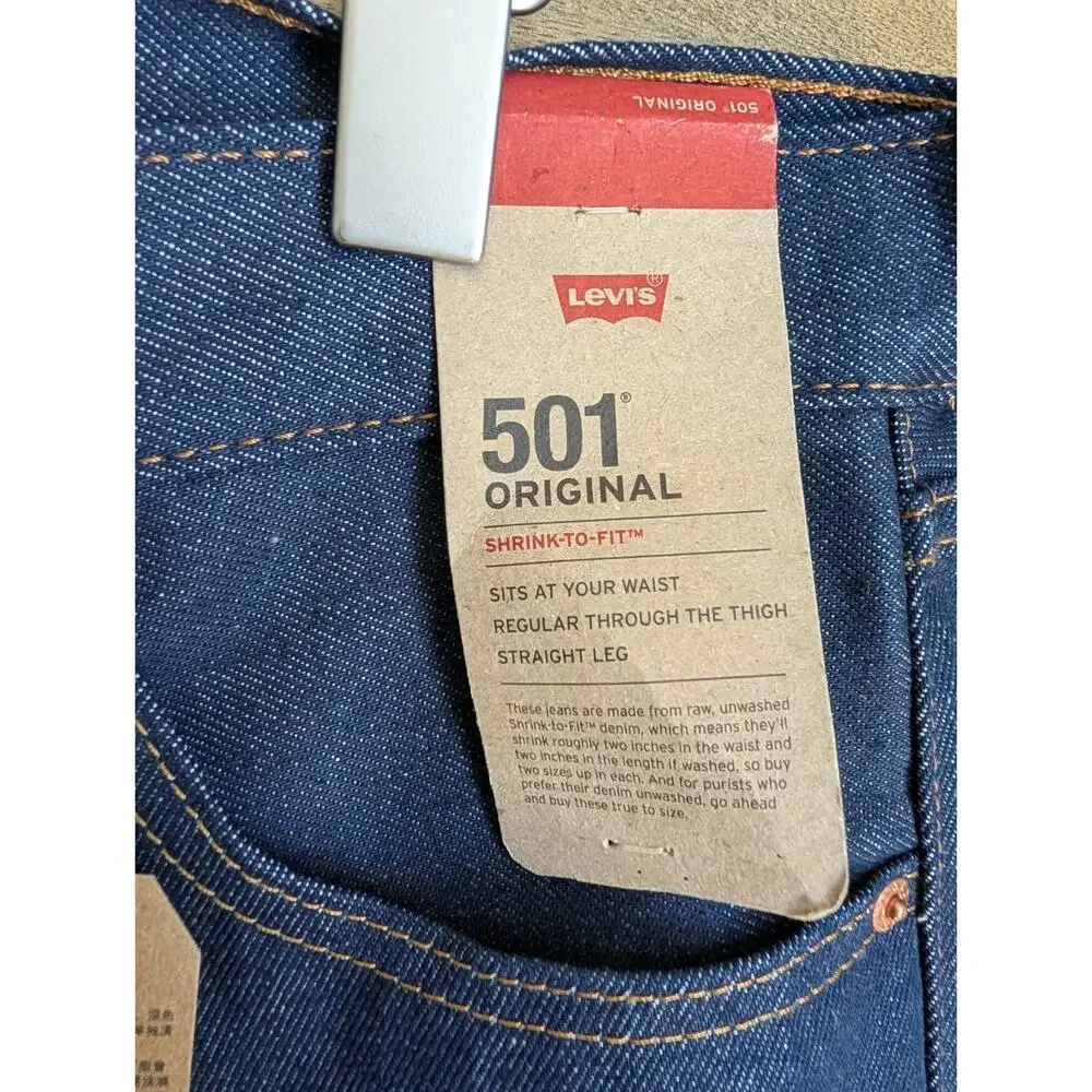 NWT Levi's 501 Original Shrink-to-Fit Jeans Mens 34x34 Blue Denim Straight Leg